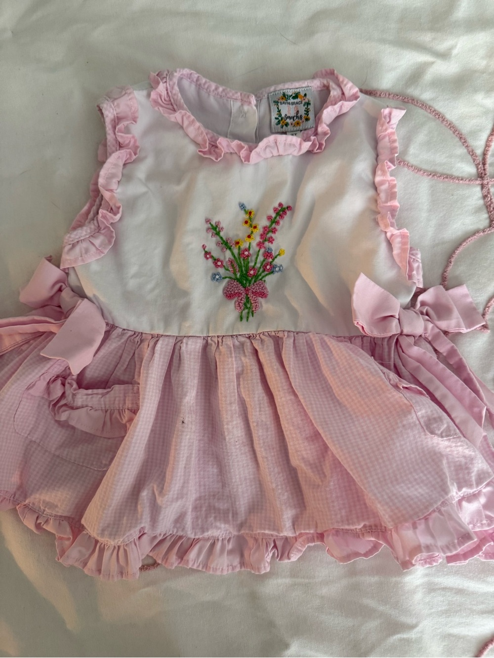 Girls Pink Ruffle top only with Floral Embroidery - TOP ONLY